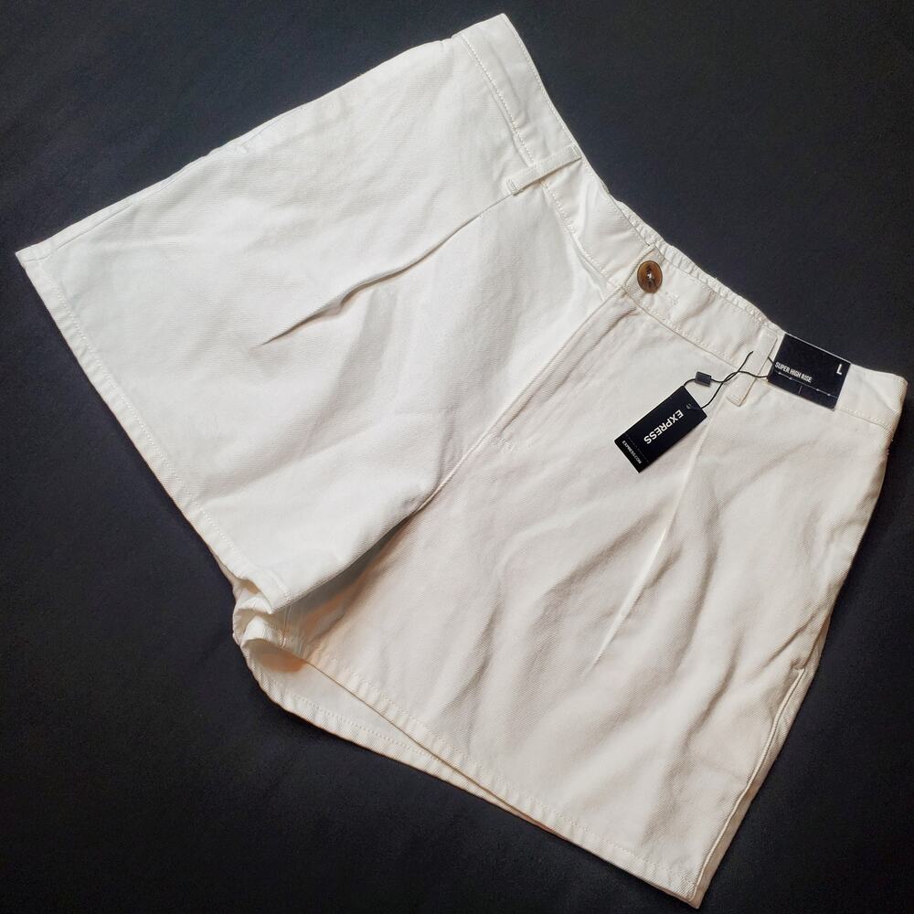 Express Women's Size L NWT Super High Waisted Tailored Jean Shorts White